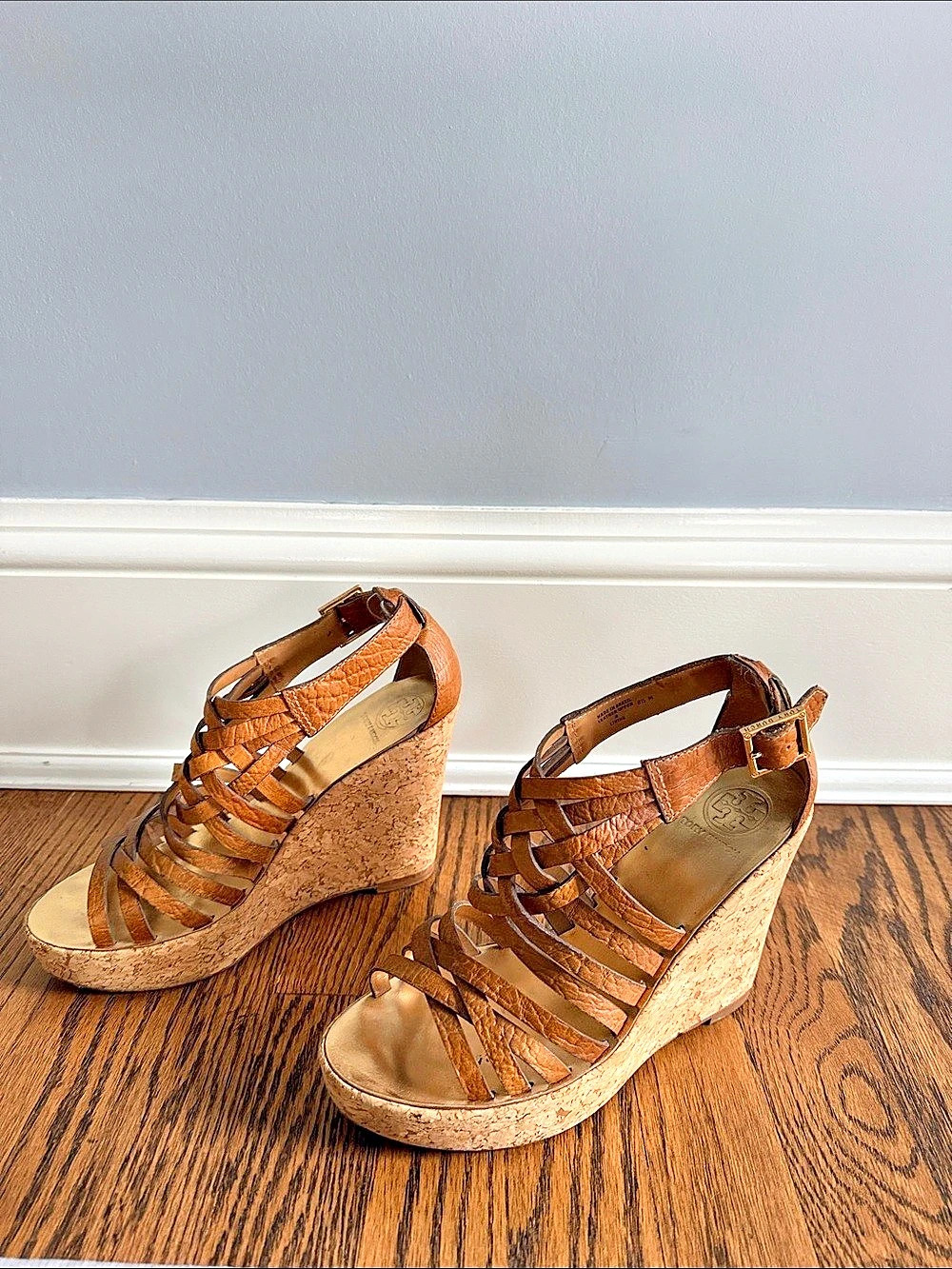 Tory Burch Brown Strappy Wedge Sandals
